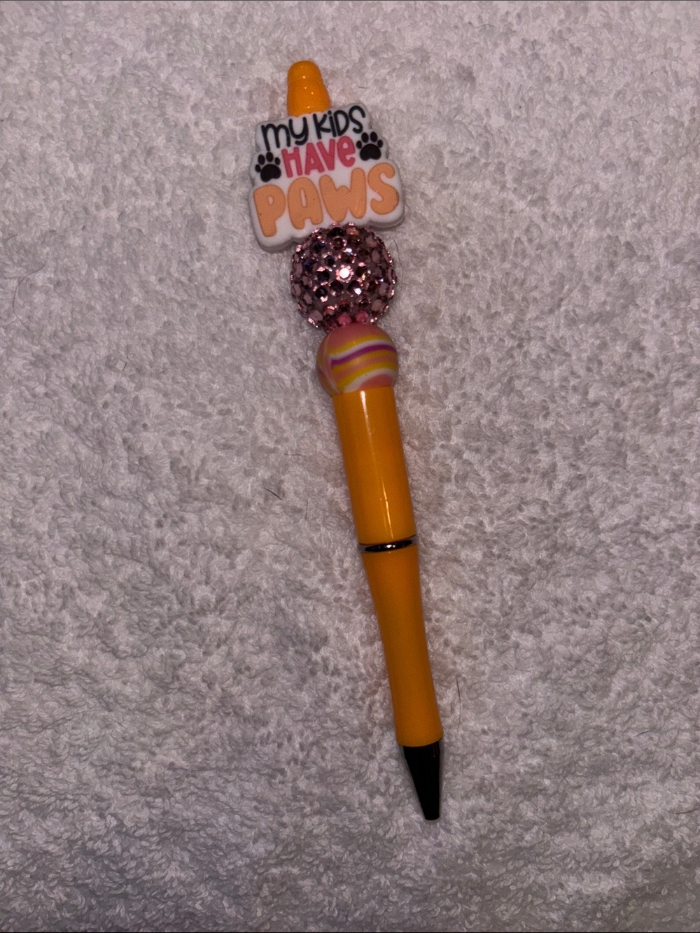 Yellow Decorative Ballpoint Pen with 'My Kids Have Paws' Charm